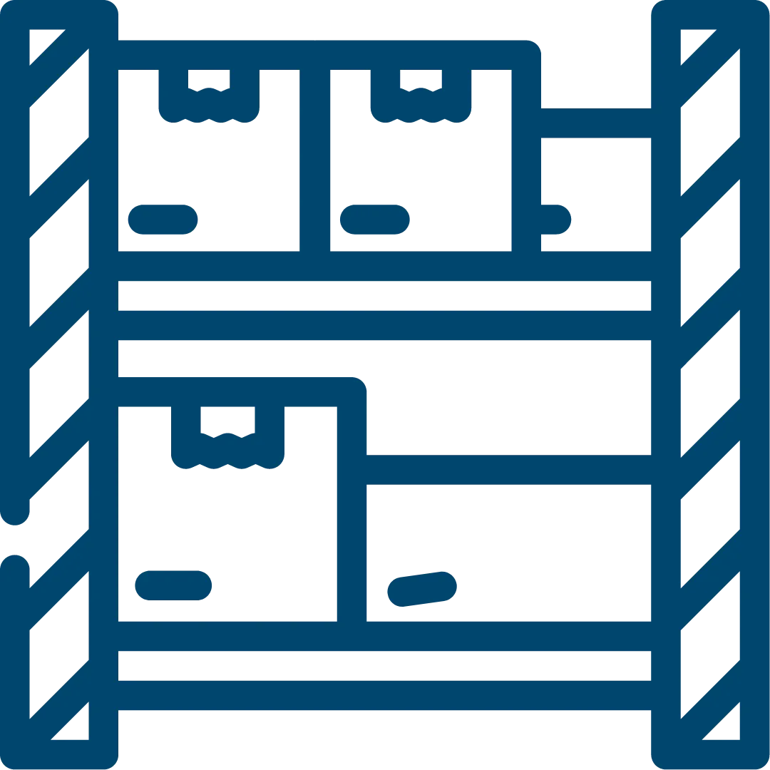um ícone azul de uma pilha de caixas