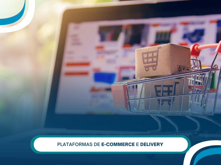 Carrinho de compras com caixa em frente a laptop