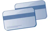 dois cartões de visita azuis e brancos sobre um fundo branco