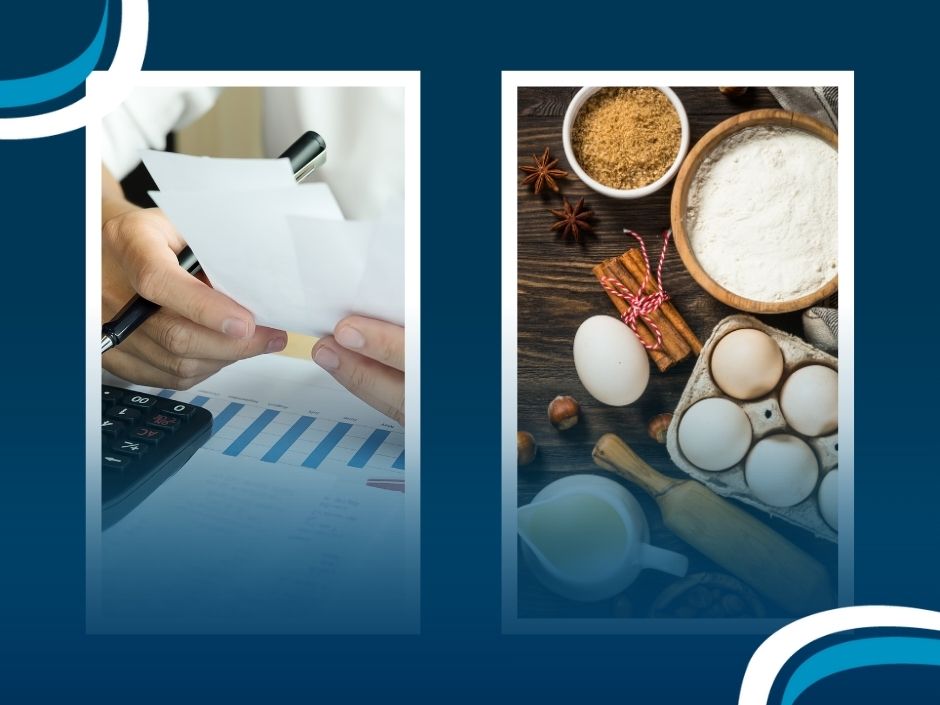 Gestão financeira e ingredientes para receita.
