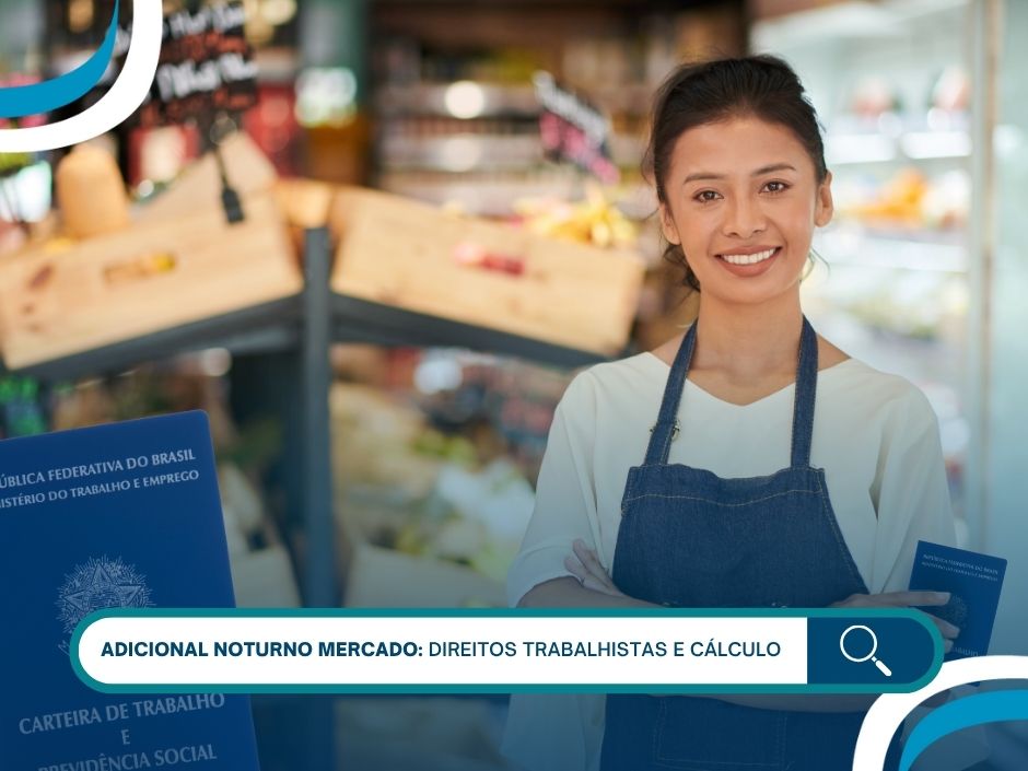 Mulher sorridente em mercado com carteiras de trabalho