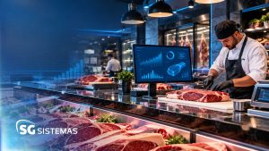 Cozinheiro especializado em carnes em açougue moderno.