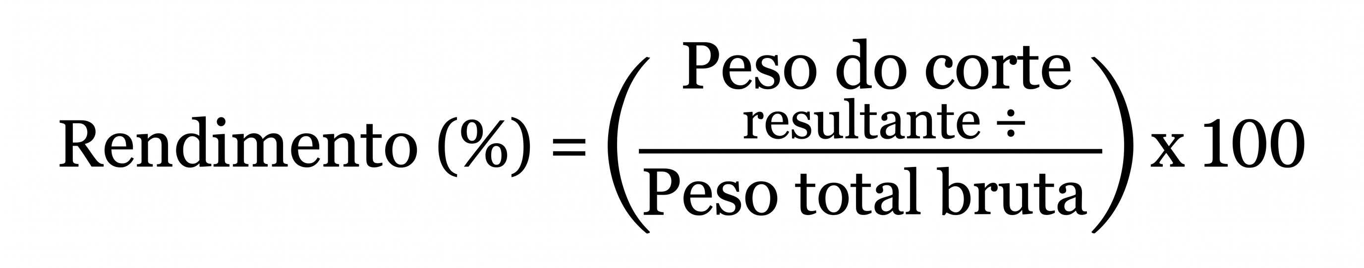 Fórmula de rendimento em porcentagem para cortes